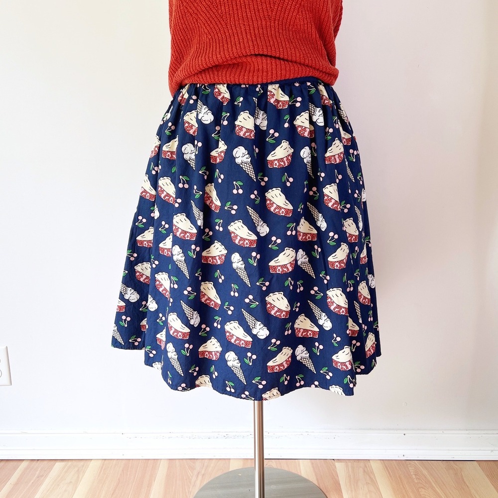 Modcloth Sweet Spot Skirt Navy Blue Cherry Pie Ice Cream Novelty Print XL - Picture 1 of 7